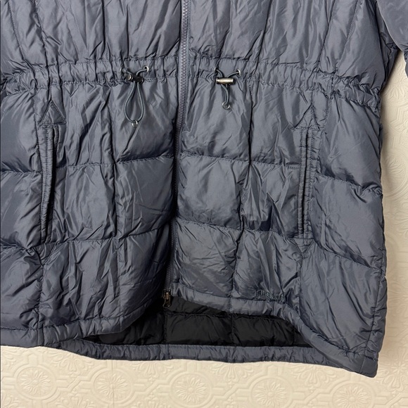 LL Bean Down Puffer Coat Jacket Waist Cinched XL Grey Blue Winter Warm Hooded - Picture 3 of 8